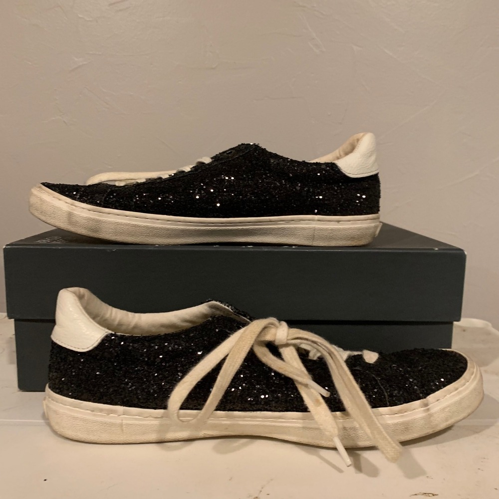Old navy Sneakers Womens 7 Black Glitter Low Top Lace Up 1994 Good Condition
